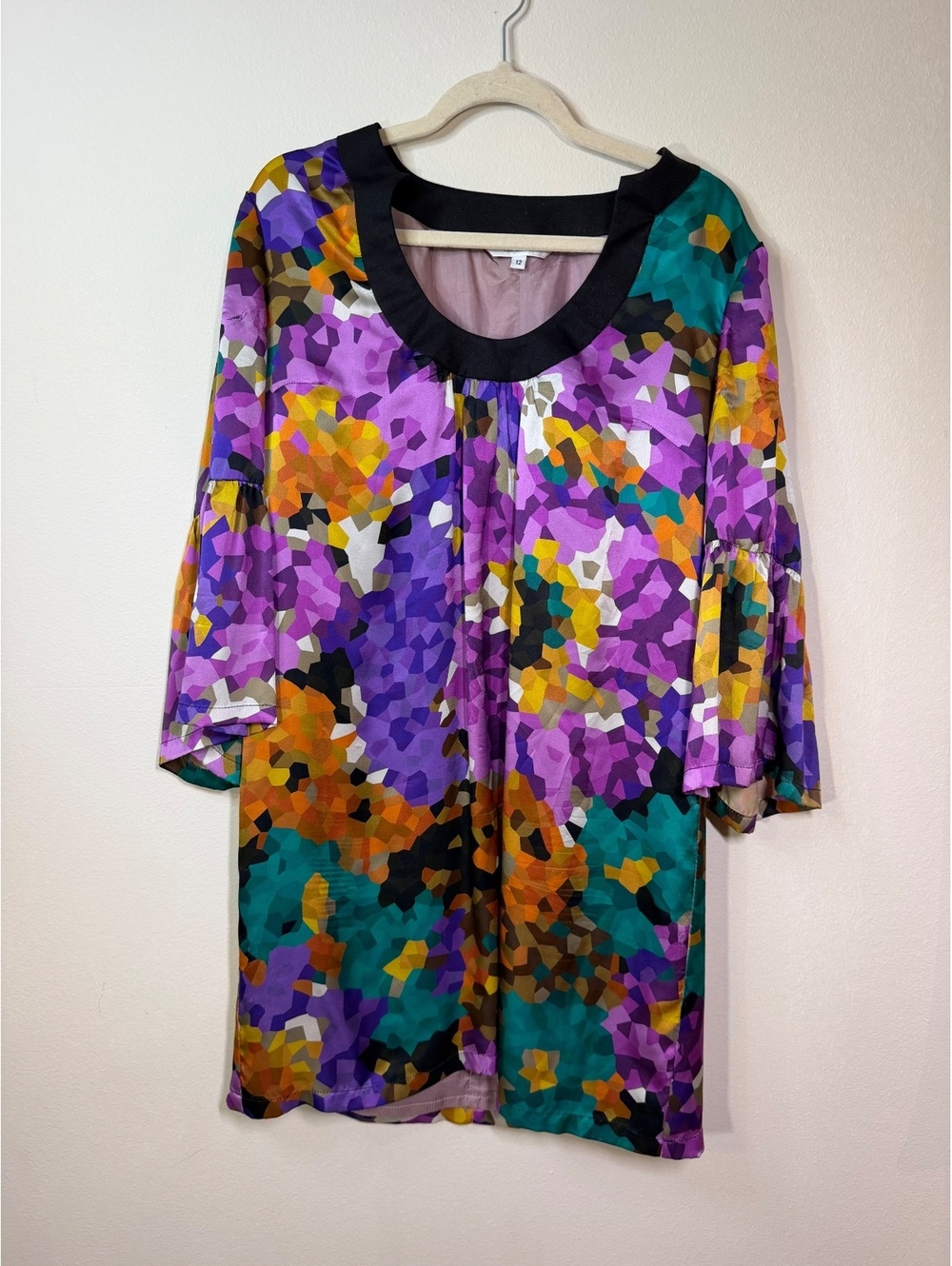 Trina Turk Colorful Geometric Print mini Dress with Bell Sleeves Size 12